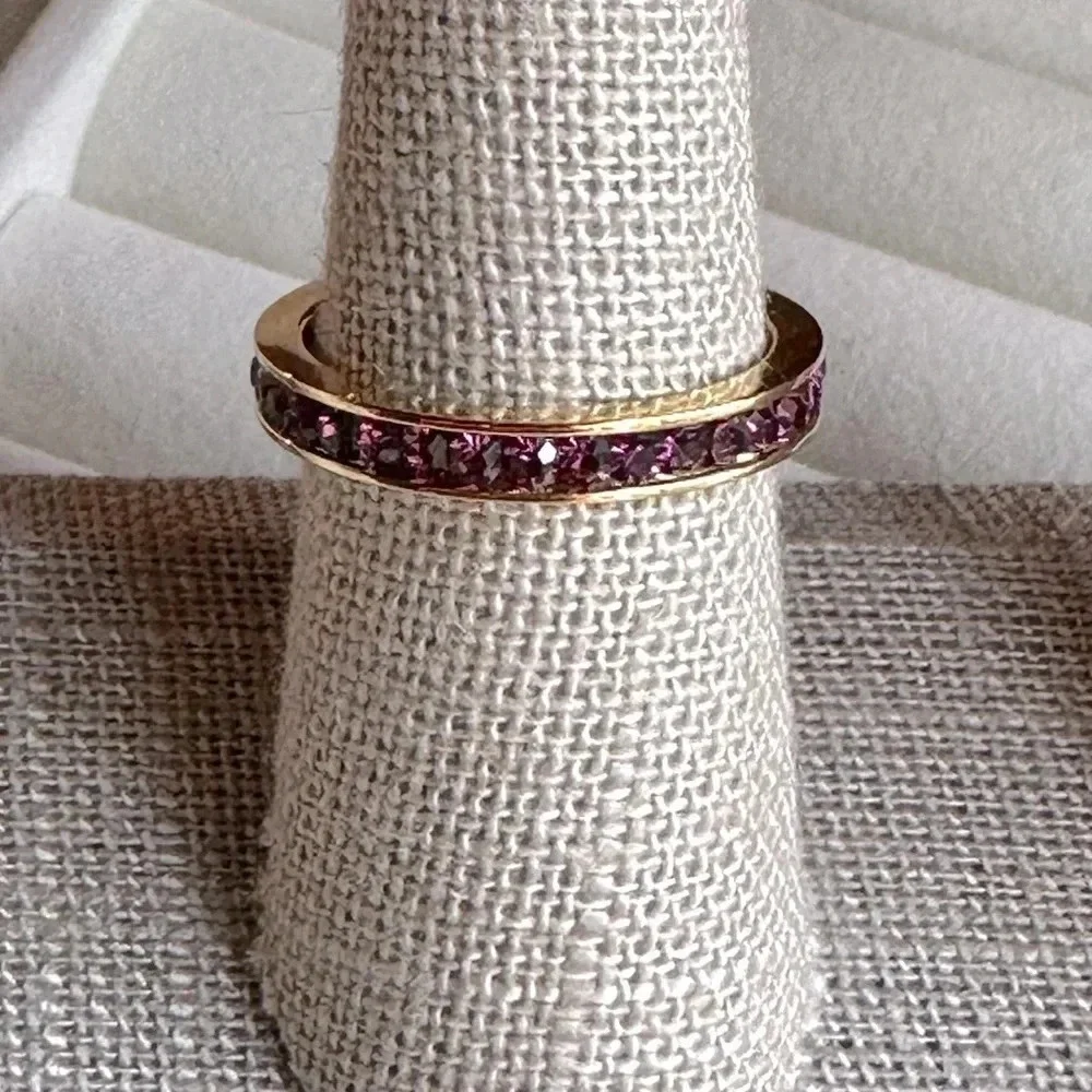 Purple Amethyst Colored CZ 18k Gold Stainless Steel Eternity Band Ring February - Picture 1 of 9